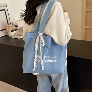 Canvas Tote Girl Fashion Simple Recycled <b>Large</b> Capacity Shopper <b>Bag</b> With Zipper Print Handbag Women Shoulder <b>Bag</b> - Product Image 2