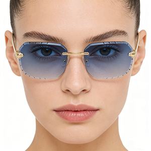 034 <span class=keywords><strong>Occhiali</strong></span> <span class=keywords><strong>da</strong></span> <span class=keywords><strong>Sole</strong></span> Designer Senza Montatura in Metallo Stile Retro Quadrati con Logo Personalizzato UV400 per <span class=keywords><strong>Uomo</strong></span> e Donna di Marchi Famosi - Product Image 2