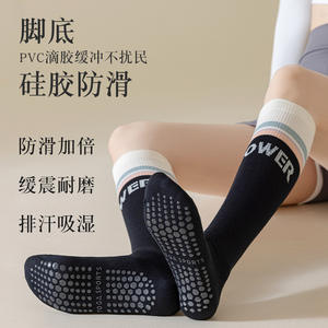 Chaussettes de compression pour femmes, chaussettes fines et longues à séchage rapide pour la course à pied, le fitness, la corde à sauter, avec semelles en silicone, blanc, bleu marine, gris - Product Image 2