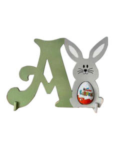 WOODEN INITIAL NAME LETTER BUNNY CHOCOLATE <strong>KINDER</strong> <strong>EGG</strong> HOLDER STAND <strong>EASTER</strong> RABBIT <strong>EGG</strong> HOLDER - Product Image 2