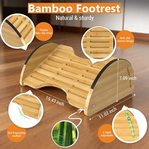 Bamboo <b>Footstool</b> Ergonomic Design For Office Use Adjustable Wood Foot Rest <b>Pad</b> Semicircular Shape Freestanding - Product Image 2