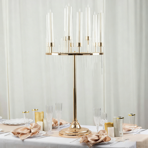 LANJO Luxury High Quality Gold Metal Wedding Candle Holder <b>Stand</b> with Glow Effect 50x93cm for Stage <b>Backdrop</b> Decoration - Product Image 4