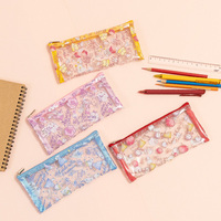 Lot de papeterie et de vaisselle en plastique transparent à motif de princesse de dessin animé pour étudiants, sac à crayons 9cm*19cm*0.5cm, origine CN