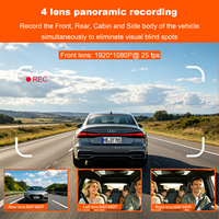 Nouvelle caméra de tableau de bord pour voiture avec écran IPS de 3,16 pouces, 4 caméras, HD 1080P, caméra avant et arrière, 4 objectifs, dashcam Wifi 1080P