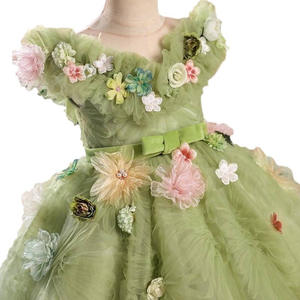 Vestido de flores verdes de hada para niña, vestido de desfile de flores de primavera para fiesta de cumpleaños, traje de actuación de desfile de comunión de flores - Product Image 5