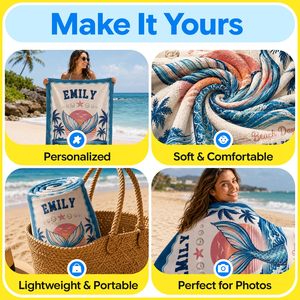 <span class=keywords><strong>Serviette</strong></span> de plage <span class=keywords><strong>personnalisée</strong></span> en microfibre avec nom, sans sable, séchage rapide, pour piscine et voyage, couverture légère, imprimée pour l'été et les vacances à la piscine - Product Image 6