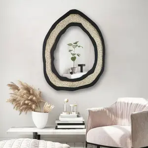 Venta al por mayor de polvo de concha personalizada creatividad mejor espejo de pared decorativo de lujo acrílico piedra triturada decoración espejo