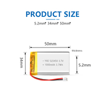 Baterai Lithium Polymer 523450 Isi Ulang 1000mAh untuk Speaker Bluetooth, Perangkat Genggam, dan Produk IoT