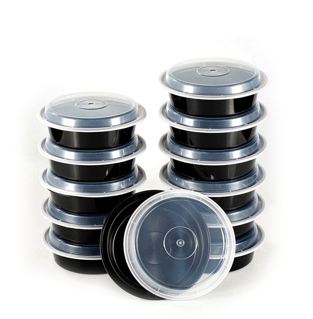 28oz Plastic Bowls,  Round Container with Lids, Disposable Food Box, Microwave Safe