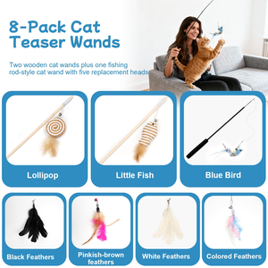 Eco Friendly <b>Cat</b> Wand <b>Toys</b> <b>Interactive</b> Feather Bird <b>Cat</b> <b>Toy</b> With Bell Wooden Handle Linen Mouse Pet Playing Training Products - Product Image 2