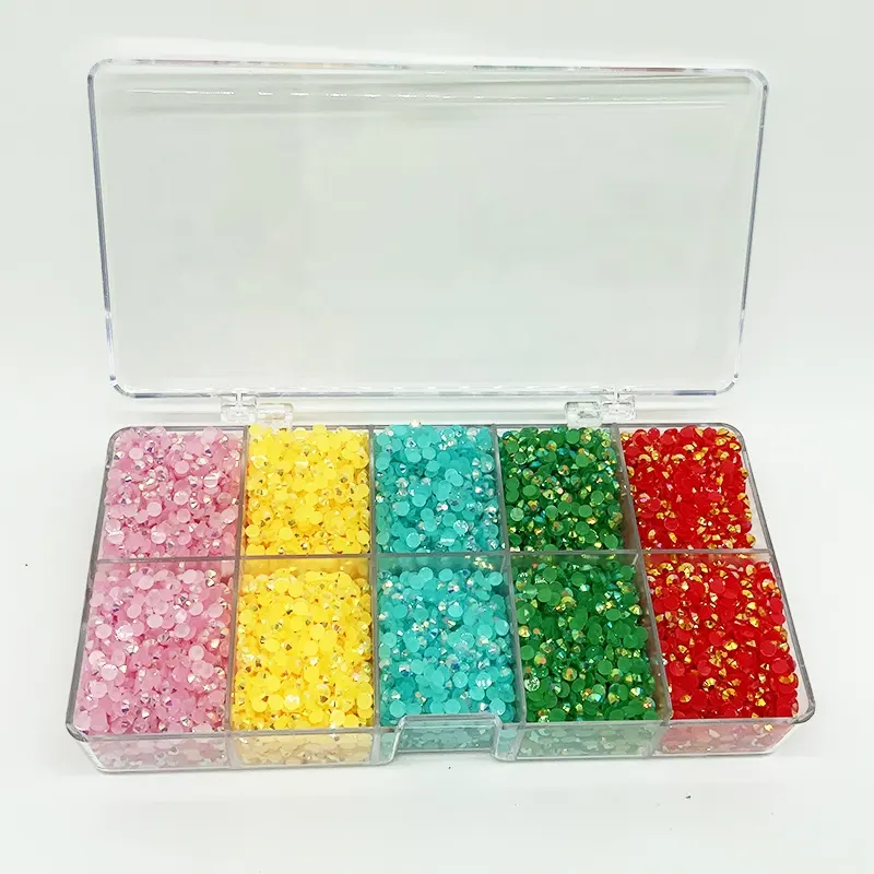 Strass di gelatina popolari 10 celle colori AB mix scatole di imballaggio pietre di strass non hot fix per cornice per foto tumbler cup