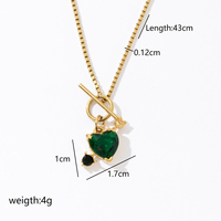 Collier tendance en acier inoxydable 316L plaqué or 18 carats avec pendentif cœur flèche en CZ vert, bijoux plaqués or, cadeau