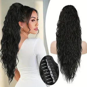 Vigorous 26 Inch Black Curly Wavy Claw Clip Hairpiece Ponytail Extension For Women Long Water Wave Synthetic Ponytails
