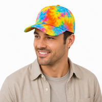 Casquette de baseball 5 panneaux en sergé tie-dye tendance avec visière incurvée, œillets latéraux et boucle métallique réglable – Idéale pour un usage formel ou décontracté en extérieur