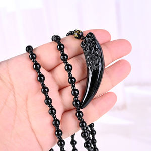 Grosir dipoles hitam Obsidian serigala liontin gigi kalung kristal alami kerajinan jimat untuk tujuan dekoratif - Product Image 1