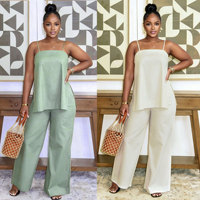 Ensemble deux pièces pour femme, deux couleurs, débardeur sans manches et pantalon large, vêtements d'été quotidiens, tailles S-XXL