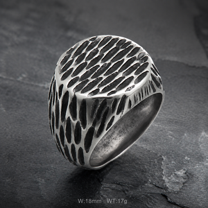 Hot Trend Wide Chunky Hammered Signet <b>Ring</b> 18K Gold Plated Stainless Steel Textured Surface Unisex Streetwear <b>Statement</b> <b>Ring</b> - Product Image 1