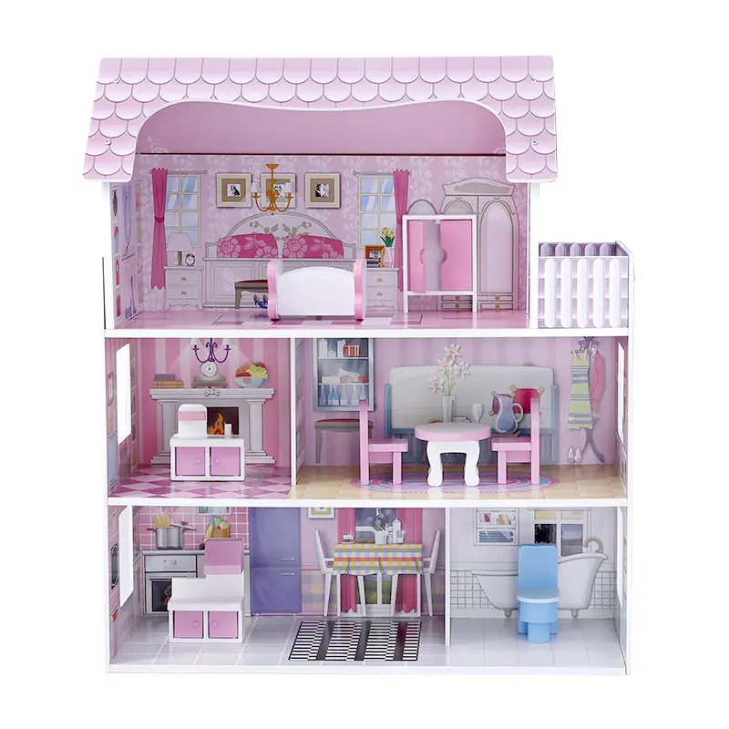 Оптовая продажа, трехэтажный детский деревянный кукольный домик для девочек