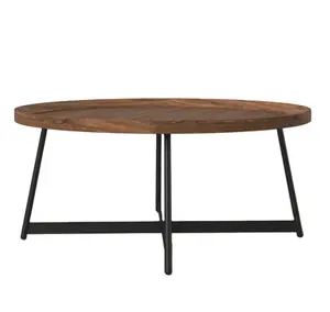 Modern design of living room furniture aluminum alloy base with solid wood disc tabletop coffee table