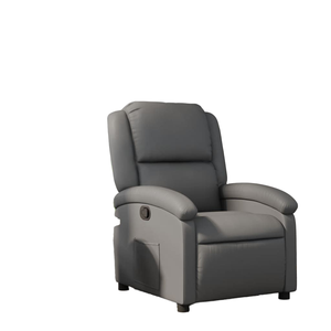 Fauteuil inclinable gris en similicuir avec télécommande électrique, pivotant et extensible, avec structure en bois - Product Image 1