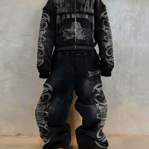 Ensemble de survêtement pour homme de haute qualité, imprimé, effet délavé, avec sweat à capuche zippé et pantalon de jogging, motif personnalisé, 100% coton, coupe oversize - Product Image 2