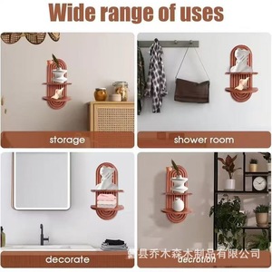 Arched <b>Wall</b> <b>Mounted</b> Wood Display <b>Shelf</b> 2 Tier Oval Shape For Living Room Decor - Product Image 4