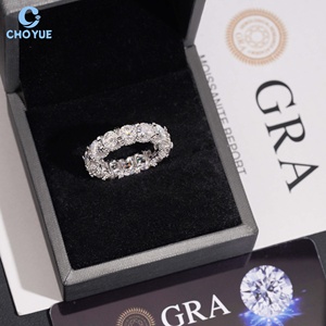 Bague Éternité en Moissanite, Taille Ronde Brillante, Sertissage Pavé, Argent 925 Plaqué Rhodium, Bague de Fiançailles pour Femme, Certifiée GRA - Product Image 1