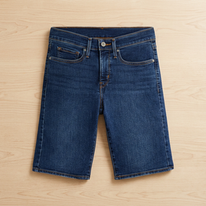 Pantalones Cortos Bermuda Oxford Azul Oscuro para Hombre, Cintura Media, Cierre de Cremallera, Casuales, Transpirables, Ecológicos, de Lona de Algodón, con Bolsillos, Acabado Lavado - Product Image 1
