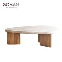 Table basse en bois massif de style nordique avec plateau en travertin, idéale pour les zones d'accueil à domicile et les hôtels
