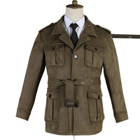 Veste de chasse rétro pour homme TT, style gentleman, multi-poches, en daim, avec ceinture, veste décontractée, veste safari en fausse peau de cerf