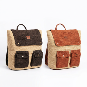 Sac à dos en paille tressée avec doublure en polyester, grande capacité, sac fourre-tout, poches avant, sac de voyage quotidien décontracté pour femme - Product Image 2