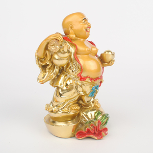 <strong>Standing</strong> Buddha 24k Golden Resin Chinese Lucky Statue Buddhism Style Artistic Painted Indoor Decorative Fengshui <strong>Figurine</strong> - Product Image 3