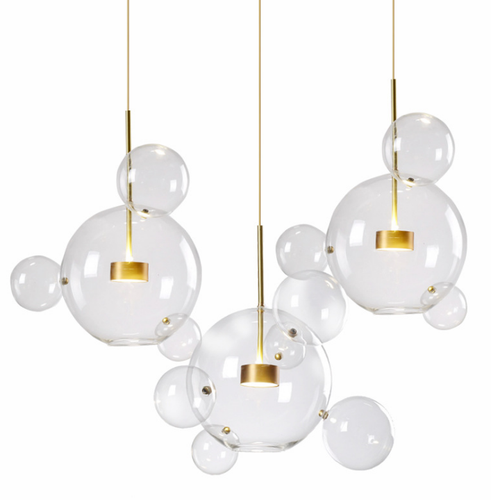 Simple light luxury soap bubble Mickey glass ball LED chandelier living room restaurant bar stairs pendant lamp