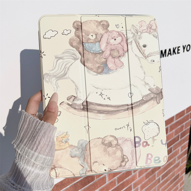 Cute Bear case for iPad Pro 2021th (11inch)Girls 'Heart Mini6 2025 10th (10.9 Inch) Internet Celebrity New iPad Air5(10.9 Inch)