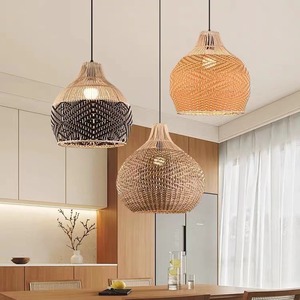 โคมไฟระย้าหวายทรงกลม E27 LED สำหรับโรงแรม ร้านอาหาร ห้องนอน ระเบียง ทำด้วยมือ สไตล์วาบิซาบิ - Product Image 5