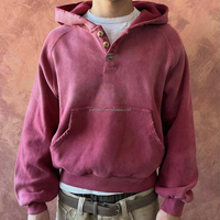 Haut à capuche Henley décontracté surdimensionné pour homme, en coton 100% tricot gaufré, coupe ample, effet délavé vintage, avec logo brodé personnalisé, style streetwear