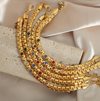 Bracelets en acier inoxydable plaqué or et argent avec zircon coloré, chaîne à maillons en forme de lame, bijoux de mode pour femmes