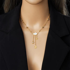 ענן צדף לבן כמו כוכבים וירחים זרמים זורמים ארוכים טיפות מים שרשרת נירוסטה - Product Image 2