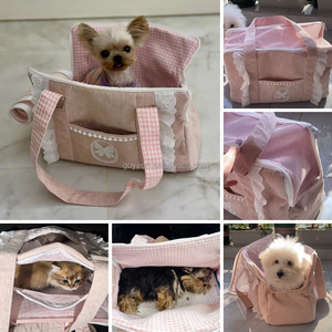 Sac de transport pour animaux de compagnie en velours côtelé de luxe, sac fourre-tout souple pour chat et chien avec poche - Product Image 5