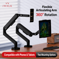 Support de bureau pour tablette et téléphone IWALK avec ressort à gaz ABS, réglable à 360°, avec fixation magnétique et pince pour tablette