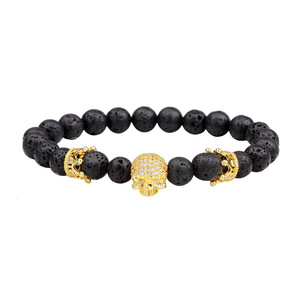 Bracelet Chakra en Pierre Volcanique avec Perles Couronne et Crâne, Or Noir, Or Rose, Bijoux de Yoga, Usage Quotidien - Product Image 3