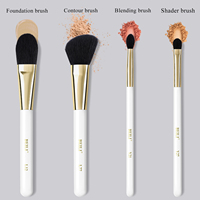 Pinceaux de maquillage de luxe écologiques à manche en bois, poils en nano-fibres véganes, 4 pièces, pour le visage : précision, contour, fond de teint (angulaires/plats)