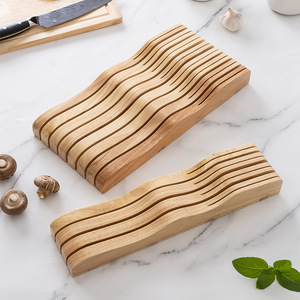 Bloc à couteaux en bois Weilin, support à couteaux horizontal, base en bois de caoutchouc, organiseur de rangement pour couteaux de cuisine, pour usage domestique - Product Image 5