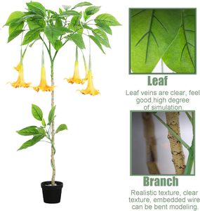 Realista Decorativo Flor Árbol Bonsai Amarillo Artificial Datura Árbol Stramonium Faux Blossom Plantas - Product Image 3