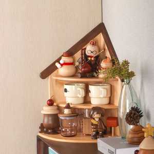 Small House Shaped Corner <b>Shelf</b> 3 Tier Solid Wood Storage <b>Rack</b> For Figurines And Dolls Display Stand - Product Image 2