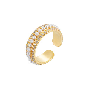 Muyu Pearl <b>Open</b> <b>Ring</b> Gold Silver Tone Pave Setting Geometric Shape Party Jewelry Fashion <b>Rings</b> - Product Image 5