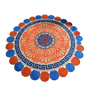 Bohemian Jute <b>Round</b> Area Rug Geometric Pattern Scalloped Edge Handcrafted Natural Black Living Room Floor <b>Mat</b> Made in BD - Product Image 4