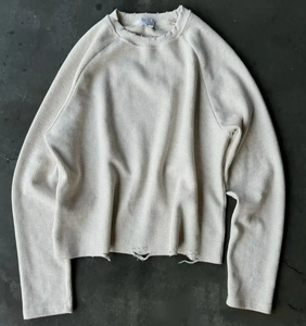 Manufacturer 320GSM Custom Embroidered <strong>White</strong> Washed Vintage Raw Hem <strong>Long</strong> <strong>Sleeve</strong> <strong>T</strong> <strong>Shirt</strong> in Private Labeling Brand Launch - Product Image 1