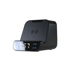 SWGJ 3-in-1 Mobiler Ständer mit Wecker Qi Wireless Ladestation LED Desktop Digital Ladegerät mit Temperatur