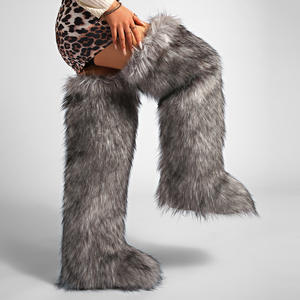 Bottes en fausse fourrure pour femmes SHIKOL, 72 cm, bottes en fourrure moelleuse, rouge, noir, blanc, plates, en peluche, longues, grande taille 14, nouvelles bottes hautes en fourrure de raton laveur - Product Image 4